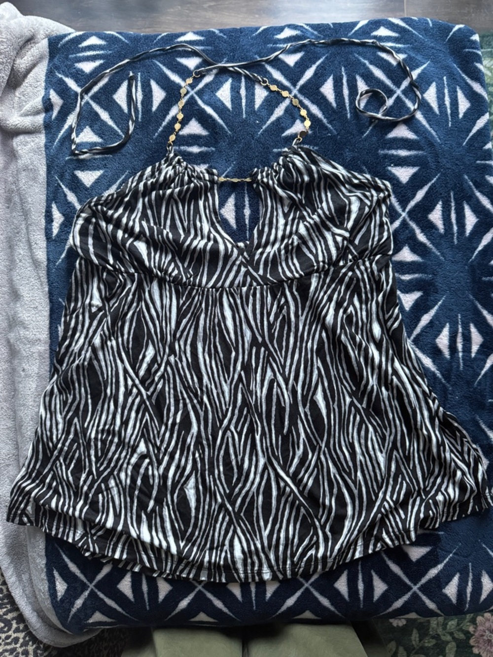 y2k express zebra print halter top with beading